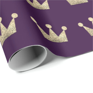 Crowns Glitter Gold Graduation VIP Purple Amethyst Wrapping Paper