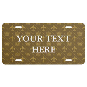 Crowns & Lily pattern + your text or sign License Plate