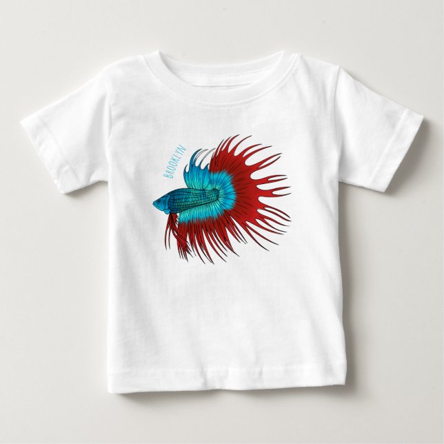Crowntail betta fish cartoon illustration baby T-Shirt (Front)