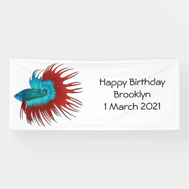 Crowntail betta fish cartoon illustration banner (Horizontal)