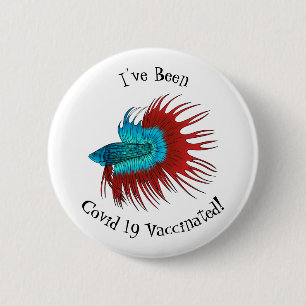 Crowntail betta fish cartoon illustration button