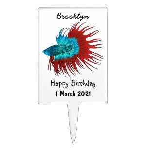 Crowntail betta fish cartoon illustration  cake topper