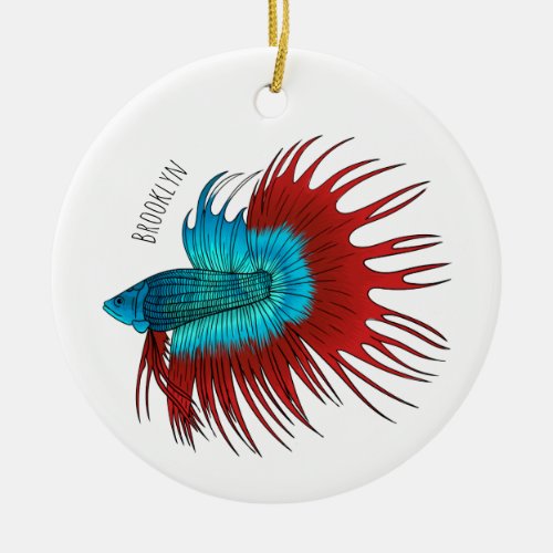 Crowntail betta fish cartoon illustration ceramic ornament