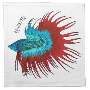Crowntail betta fish cartoon illustration cloth napkin