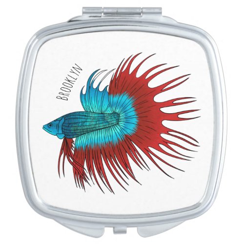 Crowntail betta fish cartoon illustration compact mirror