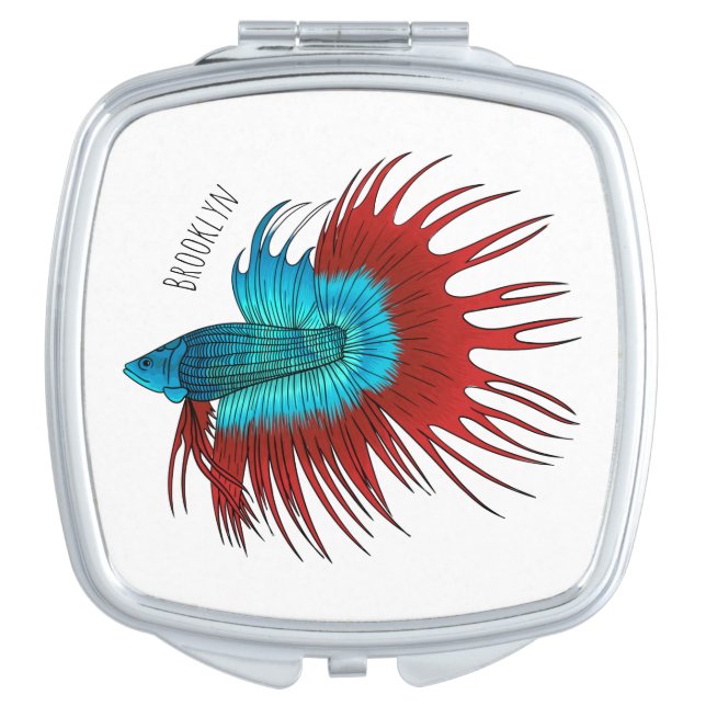 Crowntail betta fish cartoon illustration compact mirror (Front)