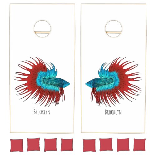 Crowntail betta fish cartoon illustration  cornhole set