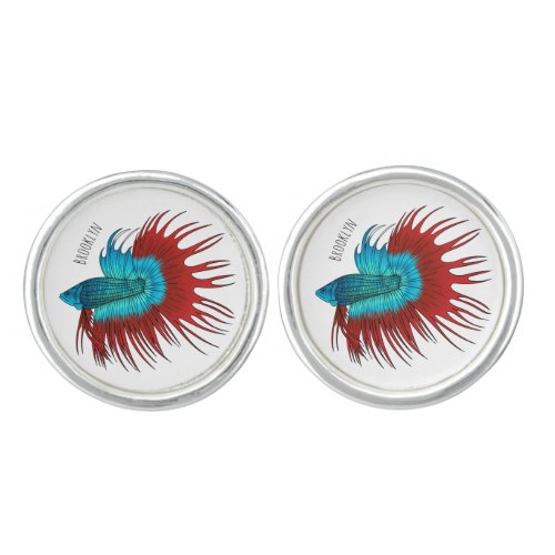 Crowntail betta fish cartoon illustration  cufflinks