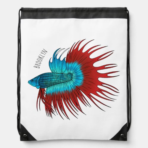 Crowntail betta fish cartoon illustration drawstring bag
