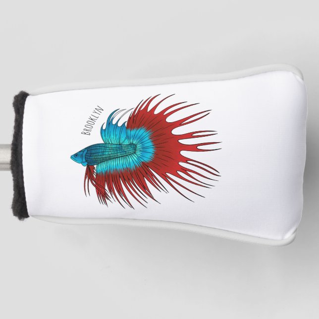 Crowntail betta fish cartoon illustration  golf head cover (Front)