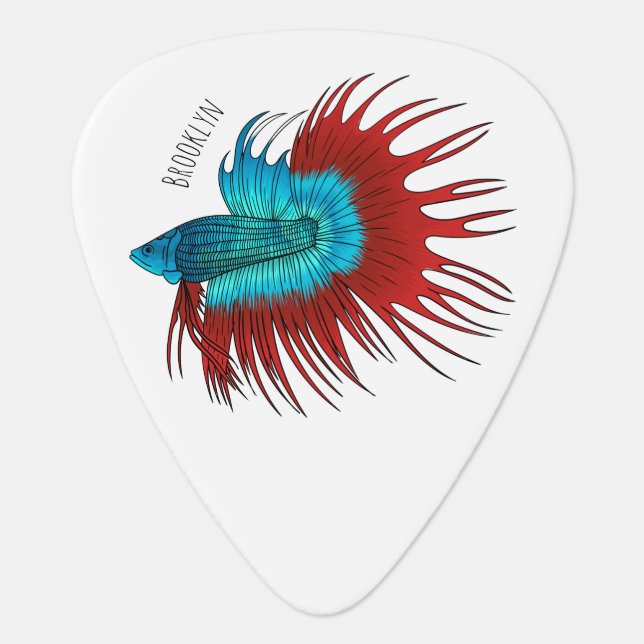Crowntail betta fish cartoon illustration  guitar pick (Front)