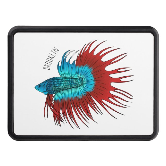 Crowntail betta fish cartoon illustration hitch cover (Front)