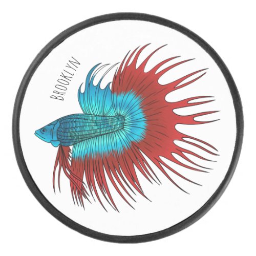 Crowntail betta fish cartoon illustration hockey puck