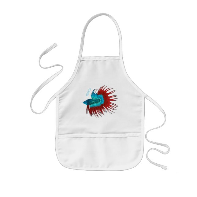 Crowntail betta fish cartoon illustration kids' apron (Front)