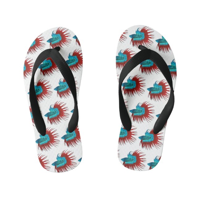 Crowntail betta fish cartoon illustration kid's flip flops (Footbed)