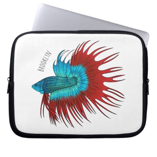 Crowntail betta fish cartoon illustration laptop sleeve