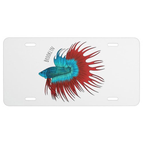 Crowntail betta fish cartoon illustration license plate