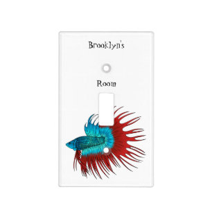 Crowntail betta fish cartoon illustration light switch cover