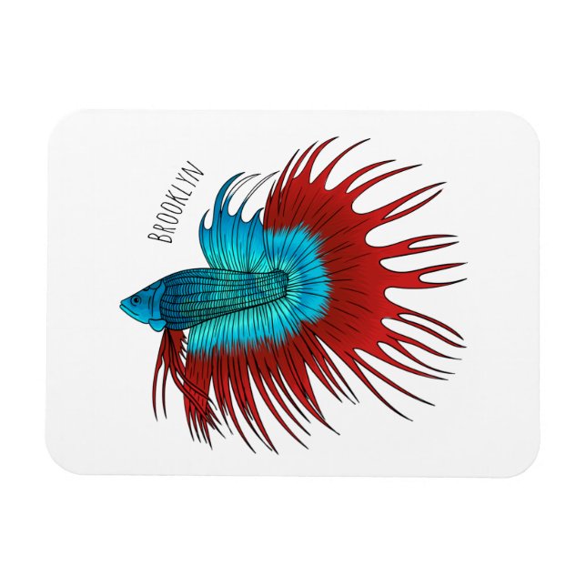 Crowntail betta fish cartoon illustration magnet (Horizontal)