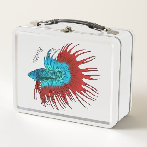 Crowntail betta fish cartoon illustration metal lunch box
