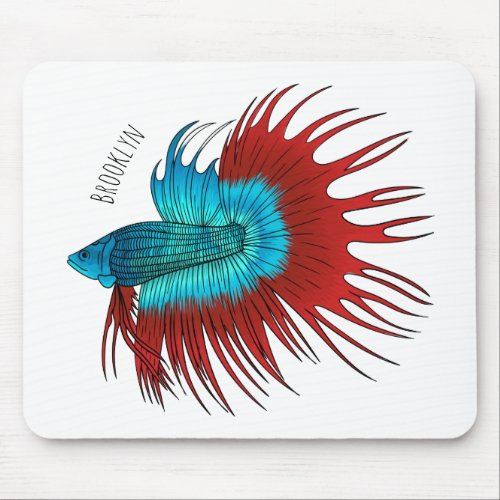 Crowntail betta fish cartoon illustration mouse pad