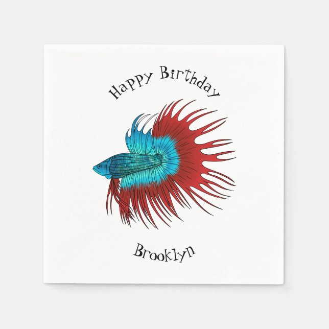 Crowntail betta fish cartoon illustration napkins (Front)
