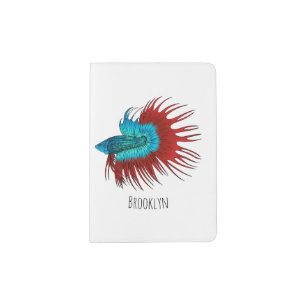 Crowntail betta fish cartoon illustration passport holder