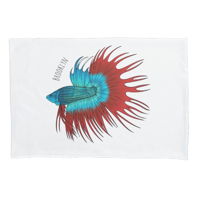 Crowntail betta fish cartoon illustration pillow case (Front)