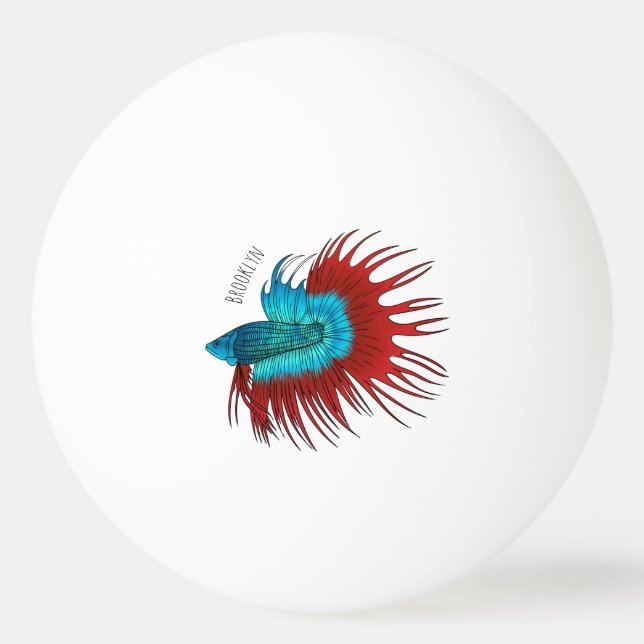 Crowntail betta fish cartoon illustration ping pong ball (Front)