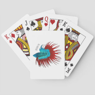 Crowntail betta fish cartoon illustration poker cards