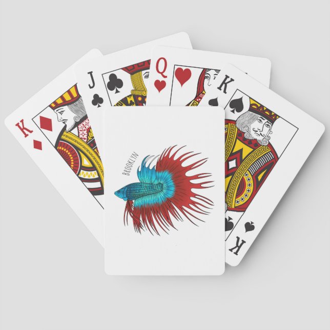 Crowntail betta fish cartoon illustration poker cards (Back)