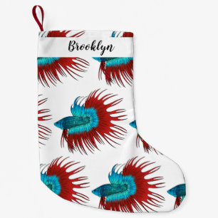 Crowntail betta fish cartoon illustration small christmas stocking