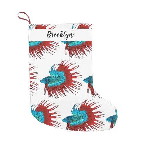 Crowntail betta fish cartoon illustration small christmas stocking