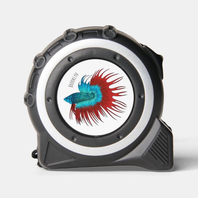 Crowntail betta fish cartoon illustration tape measure (Front)