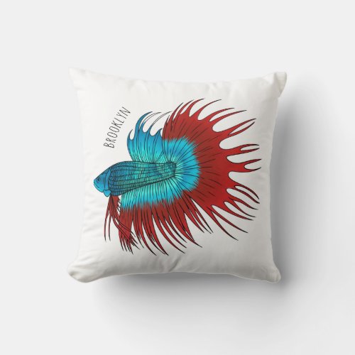 Crowntail betta fish cartoon illustration throw pillow