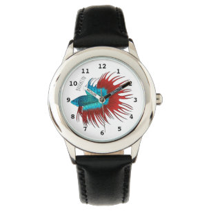 Crowntail betta fish cartoon illustration watch