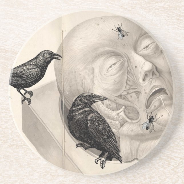 Crows and corpse sandstone coaster (Front)