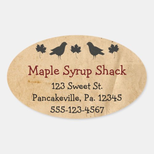 Crows And Maple Leaves Maple Syrup Oval Sticker