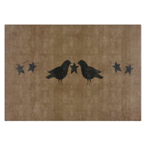 Crows And Stars Glass Cutting Board