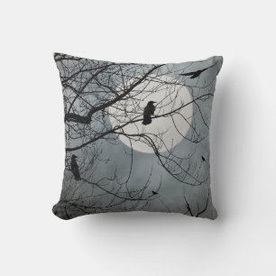 Crows And The Moon In The Sky Throw Pillow
