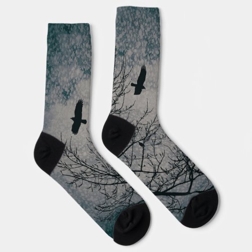 Crows and Trees Silhouette Gothic Grunge Landscape Socks