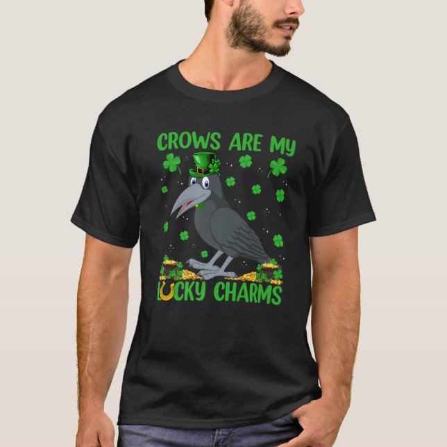 Crows Are My Lucky Charms Crow Bird St. Patrick's T-Shirt (Front)