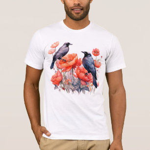 Crows Bird Crow Lover Flower T-Shirt
