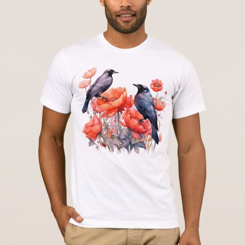 Crows Bird Crow Lover Flower  T_Shirt