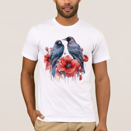 Crows Bird Crow Lover Flower  T_Shirt