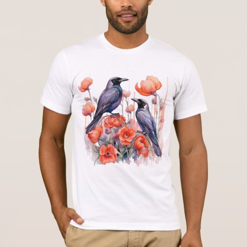 Crows Bird Crow Lover Flower  T_Shirt