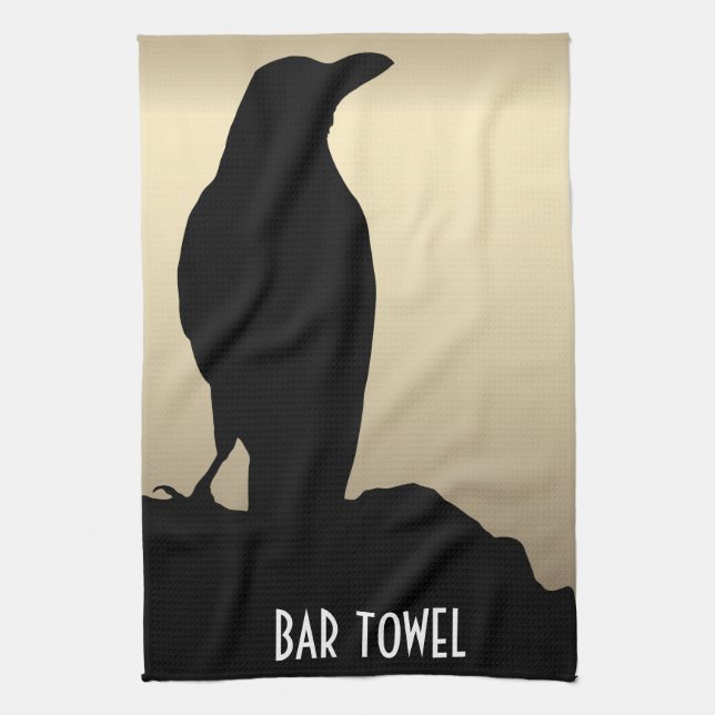 Crows, Black Bird Raven Bar Towel Gold (Vertical)