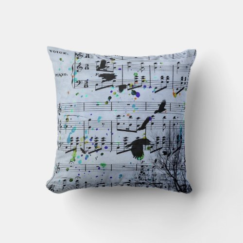 Crows Find Music Throw Pillow