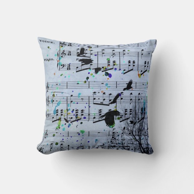 Crows Find Music Throw Pillow (Front)