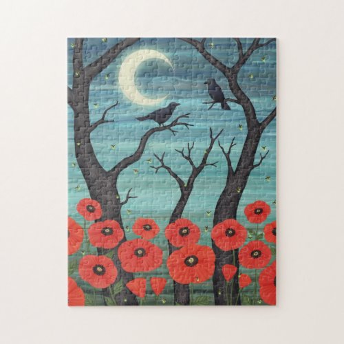crows fireflies and poppies in the moonlight jigsaw puzzle